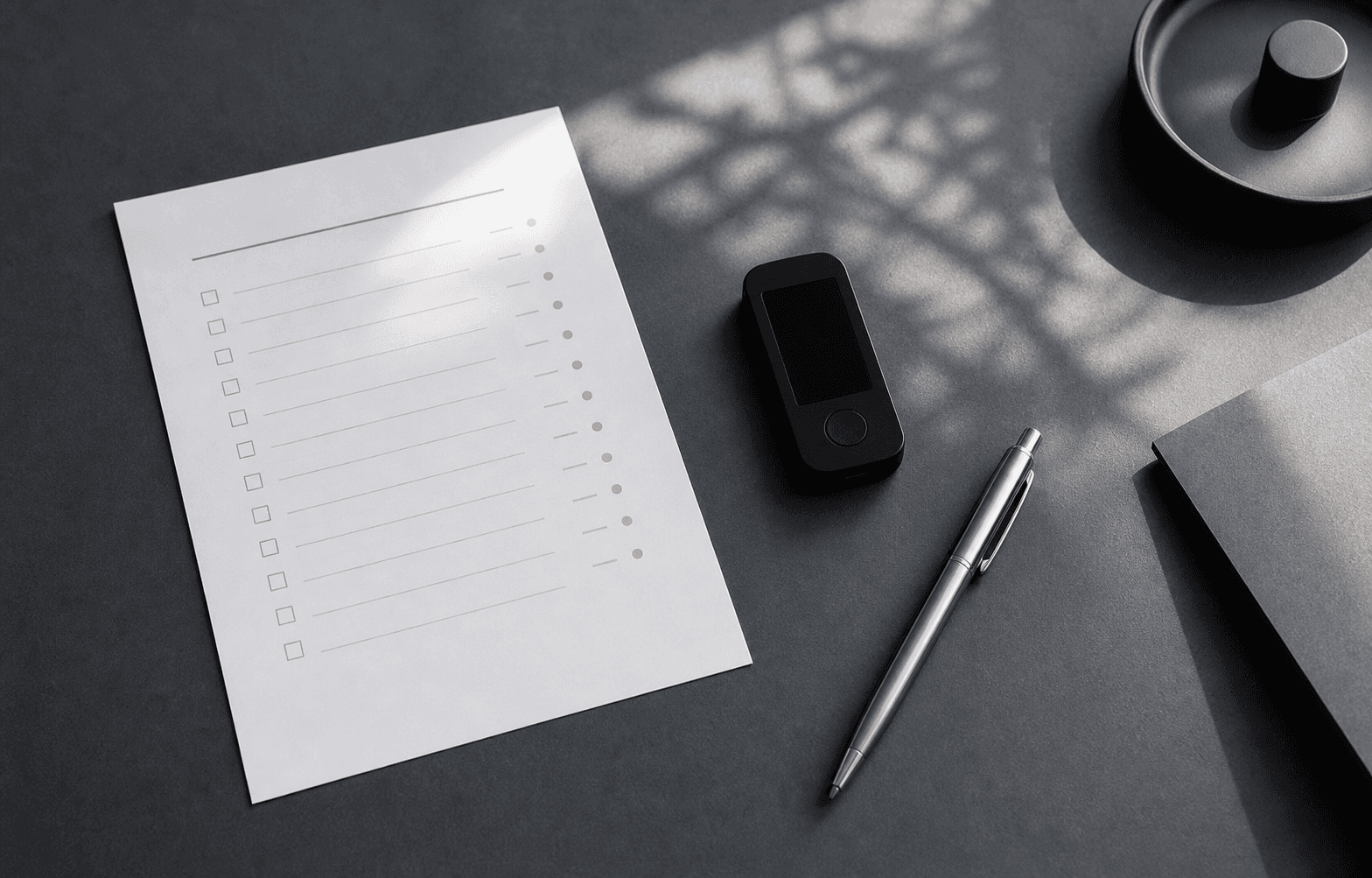 A precise operating desk with a checklist and signing device